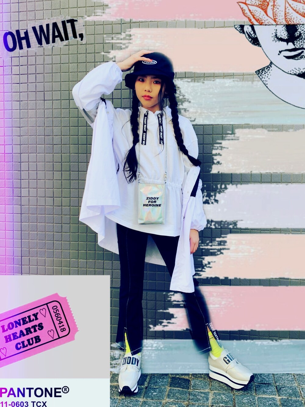 「ZIDDY、ziddyコーデ、むすめコーデ、むすめ服、キッズファッション、キッズコーデ、ziddygirl、５年生」｜「ZIDDYのZIDDY/色柄ナレミニポシェット（ショルダーバッグ、グレー系）」を使った、RINKA&REIさん（キッズ・151cm）の冬コーディネートの1枚目の写真