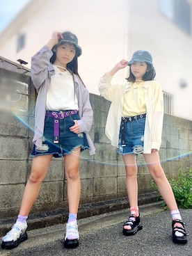 「ZIDDY」｜「アイテム（帽子）」を使った、RINKA&REIさん（キッズ・157cm）の春コーディネート