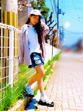「ZIDDY」｜「アイテム（帽子）」を使った、RINKA&REIさん（キッズ・157cm）の春コーディネート