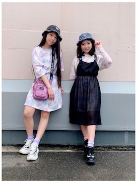 「ZIDDY」｜「アイテム（ワンピース/ドレス）」を使った、RINKA&REIさん（キッズ・157cm）の春コーディネート