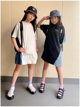 「アイテム（ワンピース/ドレス、ブラック系）」を使った、RINKA&REIさん（キッズ・157cm）の春コーディネート