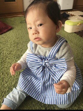 「petit main（プティマイン）のアイテム（キャミソール）」を使った、OSIJUさん（キッズ・80cm）の春コーディネート