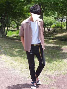 「アイテム（ベルト、ブルー系）」を使った、ヤナツギさん（メンズ・177cm）の夏コーディネート