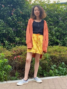 「アイテム（カーディガン/ボレロ、オレンジ系）」を使った、Kaho Oishiさん（レディース・150cm）の夏コーディネート