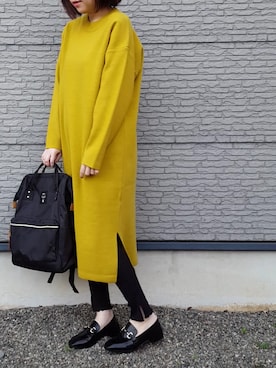 「select MOCA（セレクトモカ）の柔らかく履きやすいフェイクレザーゴールドビット付きローファー（ローファー）」を使った、yuuさん（レディース・160cm）の冬コーディネート