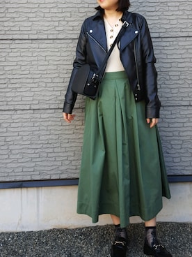 「one after another NICE CLAUP（ワンアフターアナザーナイスクラップ）のアイテム（ライダースジャケット）」を使った、yuuさん（レディース・160cm）の冬コーディネート
