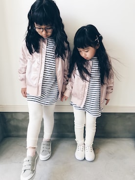 「kids」｜「アイテム（MA-1）」を使った、yuamia☺︎︎sistersさん（キッズ・110cm）の春コーディネート