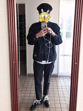 「くつした」｜「アイテム（デニムジャケット）」を使った、TÊTEさん（メンズ・177cm）の秋コーディネート
