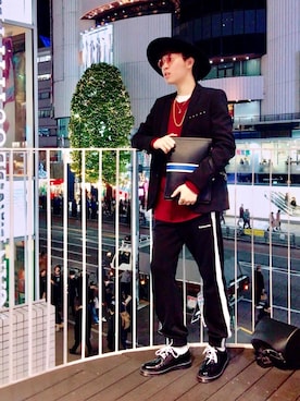 「帽子」｜「アイテム（クラッチバッグ）」を使った、TÊTEさん（メンズ・177cm）の秋コーディネート