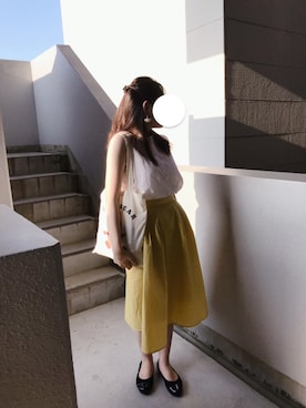 「earth music&ecology（アースミュージックアンドエコロジー）のアイテム（シャツ/ブラウス、ピンク系）」を使った、mayukoさん（レディース・161cm）の夏コーディネート