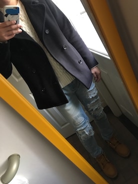 「PLST（プラステ）のアイテム（ピーコート）」を使った、HIDEさん（メンズ・174cm）の冬コーディネート