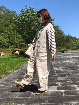 「公園コーデ」｜「アイテム（オールインワン・サロペット）」を使った、みるふぃーさん（レディース・155cm）の春コーディネート