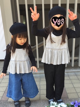 「お揃いコーデ」｜「アイテム（ハンチング/ベレー帽）」を使った、rinoremiri♡さん（キッズ・90cm）の春コーディネート