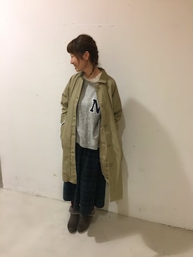 「レース」｜「アイテム（ステンカラーコート）」を使った、aoki(∵)さん（レディース・165cm）の冬コーディネート