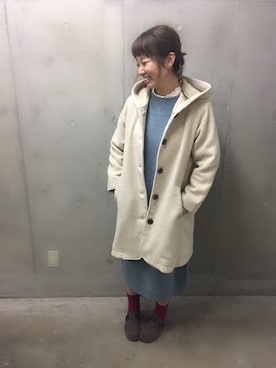「フード付きアウター」｜「アイテム（その他アウター）」を使った、aoki(∵)さん（レディース・165cm）の冬コーディネート