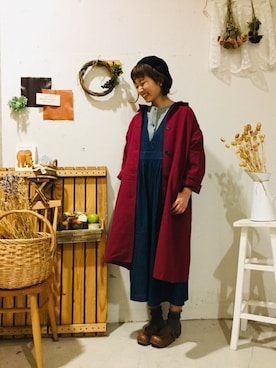 「Samansa Mos2 blue（サマンサモスモスブルー）のアイテム（ハンチング/ベレー帽）」を使った、aoki(∵)さん（レディース・165cm）の秋コーディネート