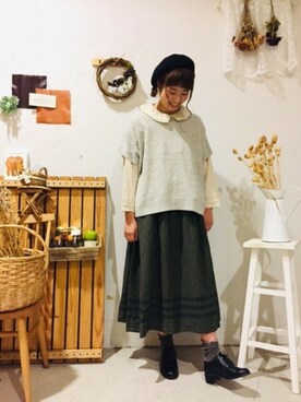 「Samansa Mos2 blue（サマンサモスモスブルー）のアイテム（ハンチング/ベレー帽）」を使った、aoki(∵)さん（レディース・165cm）の秋コーディネート