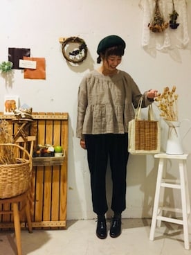 「Samansa Mos2 blue（サマンサモスモスブルー）のアイテム（ハンチング/ベレー帽）」を使った、aoki(∵)さん（レディース・165cm）の秋コーディネート