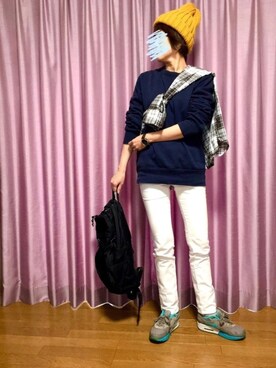 「ehka sopo（エヘカソポ）のアイテム（ニットキャップ/ビーニー）」を使った、ike mieさん（レディース・158cm）の春コーディネート