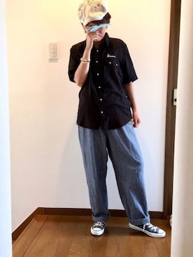 「ヒッコリー」｜「アイテム（ハンチング/ベレー帽）」を使った、ike mieさん（レディース・158cm）の夏コーディネート