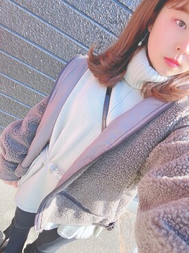 「リブニット」｜「アイテム（ムートンコート）」を使った、nnkさん（レディース・157cm）の冬コーディネート