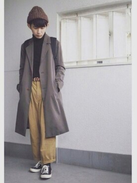 チェスターコートを使った ハイネックニット の人気ファッションコーディネート 髪型 2ブロック Wear