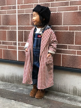 「Dickies（ディッキーズ）のアイテム（オールインワン・サロペット）」を使った、maaaro さん（キッズ・90cm）の冬コーディネート