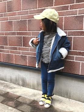 「BIG FIELD（ビッグフィールド）のアイテム（デニムジャケット）」を使った、maaaro さん（キッズ・90cm）の冬コーディネート