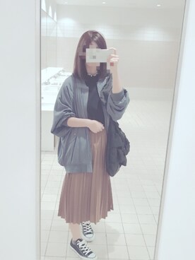 「Kastane（カスタネ）のアイテム（MA-1）」を使った、ぴんくさん（レディース・153cm）の秋コーディネート