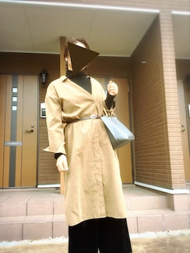 「しまむら（シマムラ）のアイテム（Shirt dress、ベージュ系）」を使った、eee333iiiさん（レディース・159cm）の冬コーディネート