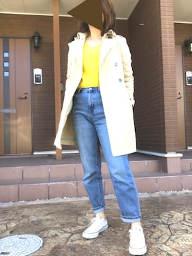 「GU（ジーユー）のアイテム（Denim pants、ブルー系）」を使った、eee333iiiさん（レディース・159cm）の春コーディネート