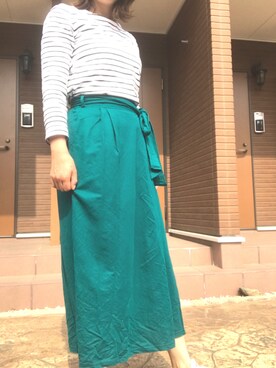「GU（ジーユー）のアイテム（Skirt、グリーン系）」を使った、eee333iiiさん（レディース・159cm）の春コーディネート