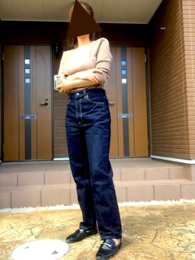 「GU（ジーユー）のアイテム（Denim pants、ブルー系）」を使った、eee333iiiさん（レディース・159cm）の秋コーディネート
