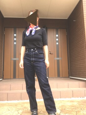 「GU（ジーユー）のアイテム（Denim pants、ブルー系）」を使った、eee333iiiさん（レディース・159cm）の秋コーディネート
