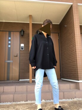 「GU（ジーユー）のアイテム（Shirts、ブラック系）」を使った、eee333iiiさん（レディース・159cm）の秋コーディネート