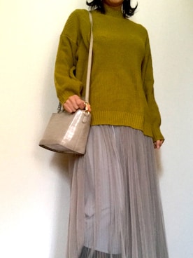 「しまむら（シマムラ）のアイテム（Knitwear、グリーン系）」を使った、eee333iiiさん（レディース・159cm）の冬コーディネート