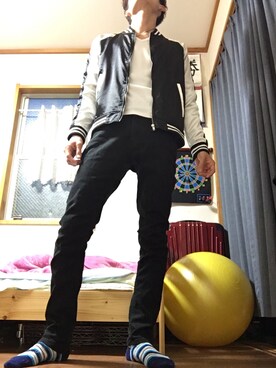 「improves（インプローブス）のアイテム（ライダースジャケット）」を使った、みっちゃんさん（メンズ・176cm）の春コーディネート