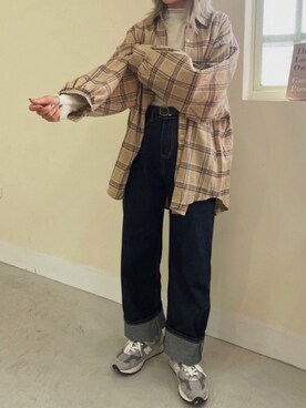 「TRI.BLOSSOMのアイテム（デニムパンツ、ブルー系）」を使った、ChengChenさん（レディース・153cm）の春コーディネート