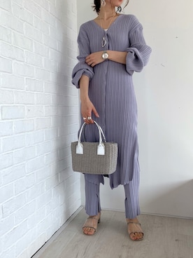 「リブニットパンツ」｜「アイテム（ワンピース/ドレス）」を使った、shizukaさん（レディース・164cm）の春コーディネート