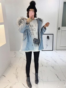 「 カジュアル」｜「アイテム（ジャケット/アウター）」を使った、Miamasvinさん（レディース・161cm）の冬コーディネート
