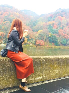 「NANO universe（ナノユニバース）のアイテム（ライダースジャケット）」を使った、さやすさん（レディース・161cm）の秋コーディネート
