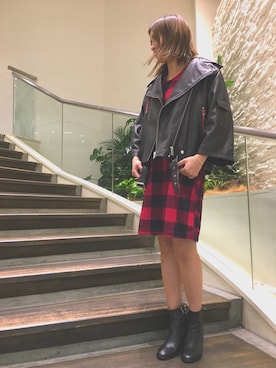 「JK」｜「アイテム（ライダースジャケット）」を使った、mariさん（レディース・162cm）の秋コーディネート