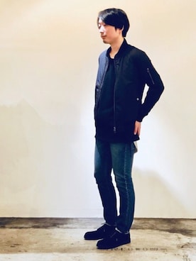 「ロールアップ」｜「アイテム（MA-1）」を使った、STAFF HASHIMOTOさん（メンズ・175cm）の冬コーディネート