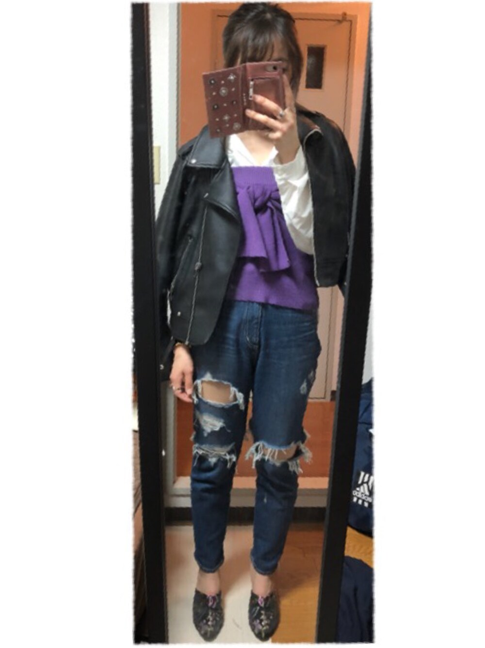 「ドラフトエヴリス」｜「ZARAのアイテム（ライダースジャケット、ブラック系）」を使った、まおまおさん（レディース・162cm）の春コーディネートの1枚目の写真