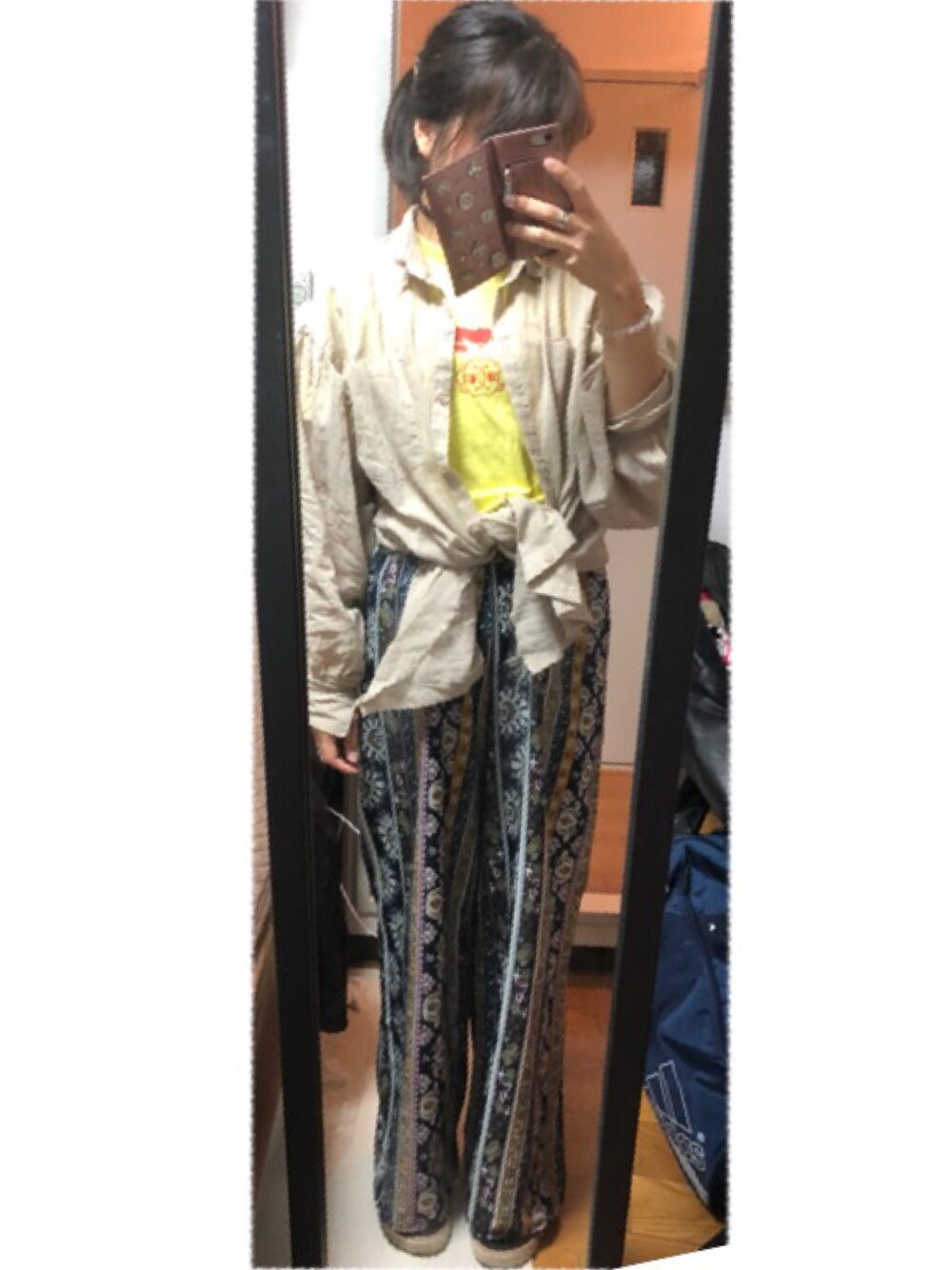 「ドラフトエヴリス」｜「EVRISのマルチフラワーワイドパンツ（その他パンツ、イエロー系）」を使った、まおまおさん（レディース・162cm）の夏コーディネートの1枚目の写真