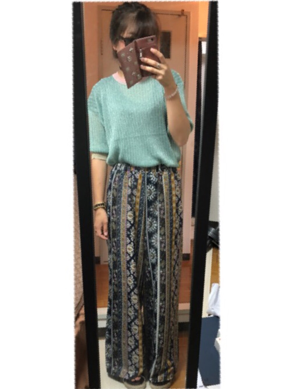 「ドラフトエヴリス」｜「CHEER CLOSETの【佐々木彩乃】グリッターサマーニットトップス（ニット/セーター、グリーン系）」を使った、まおまおさん（レディース・162cm）の秋コーディネートの1枚目の写真