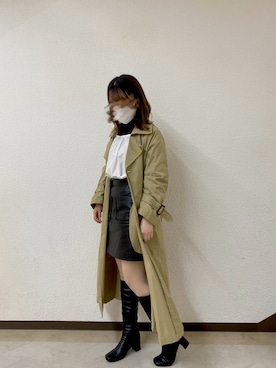 「レザースカート」｜「アイテム（トレンチコート）」を使った、saさん（レディース・162cm）の秋コーディネート