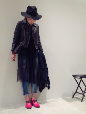 「Ungrid（アングリッド）のフレイドヘムストスリ（デニムパンツ）」を使った、mi0808さん（レディース・163cm）の冬コーディネート