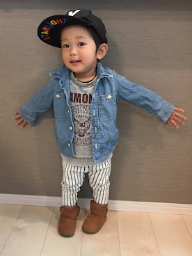 「H&M（エイチ・アンド・エム）のアイテム（その他トップス）」を使った、Hir☺︎t☺︎さん（キッズ・80cm）の冬コーディネート