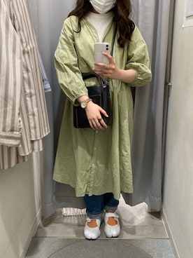 「ピスタチオ」｜「アイテム（シャツワンピース）」を使った、paoさん（レディース・164cm）の春コーディネート